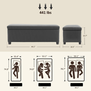 English Elm End of Bed Storage Bench Ribbed Corduroy Upholstered Lift Top with 22 Gallon Cavity T3971P431196