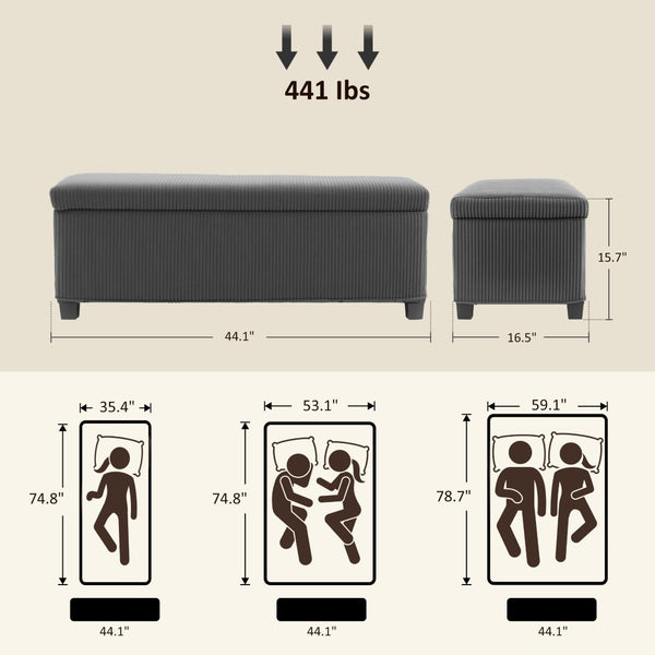 English Elm End of Bed Storage Bench Ribbed Corduroy Upholstered Lift Top with 22 Gallon Cavity T3971P431196