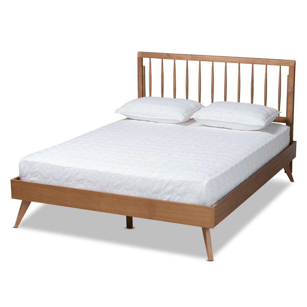 Baxton Studio Baxton Studio Mid-Century Modern Ash Walnut Twin Platform Bed with Spindle Headboard & Support Toru Queen Toru-Ash Walnut-Queen
