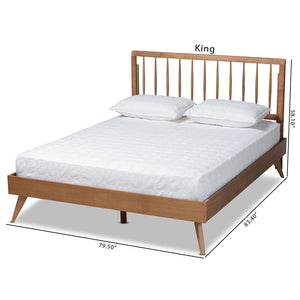 Baxton Studio Baxton Studio Mid-Century Modern Ash Walnut Twin Platform Bed with Spindle Headboard & Support Toru Queen Toru-Ash Walnut-Queen