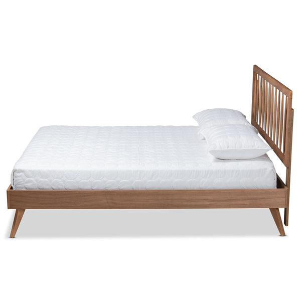 Baxton Studio Baxton Studio Mid-Century Modern Ash Walnut Twin Platform Bed with Spindle Headboard & Support Toru Queen Toru-Ash Walnut-Queen