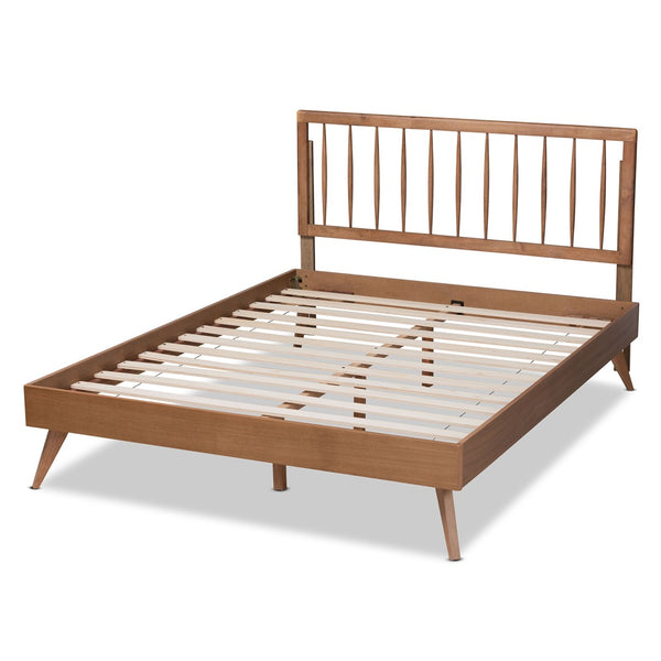 Baxton Studio Baxton Studio Mid-Century Modern Ash Walnut Twin Platform Bed with Spindle Headboard & Support Toru Queen Toru-Ash Walnut-Queen
