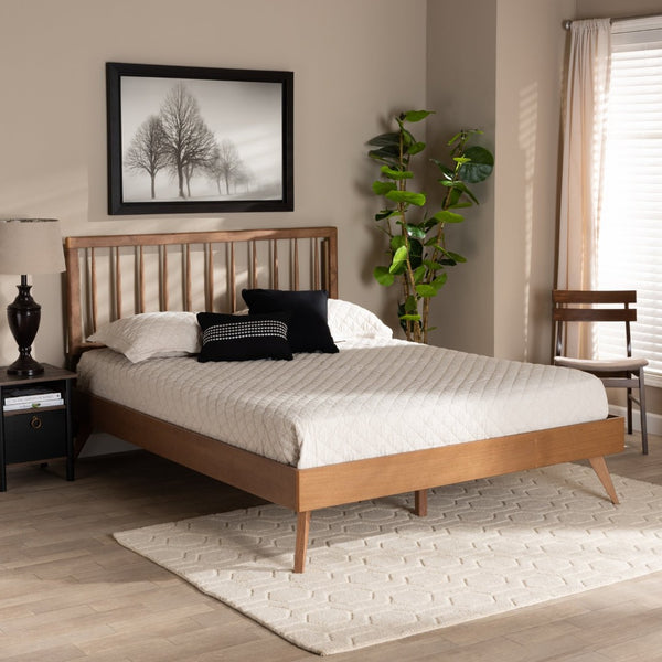 Baxton Studio Baxton Studio Mid-Century Modern Ash Walnut Twin Platform Bed with Spindle Headboard & Support Toru Queen Toru-Ash Walnut-Queen