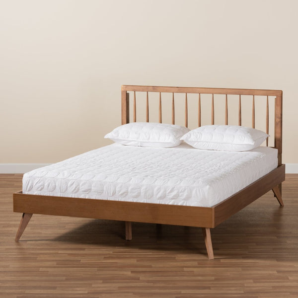 Baxton Studio Baxton Studio Mid-Century Modern Ash Walnut Twin Platform Bed with Spindle Headboard & Support Toru Queen Toru-Ash Walnut-Queen