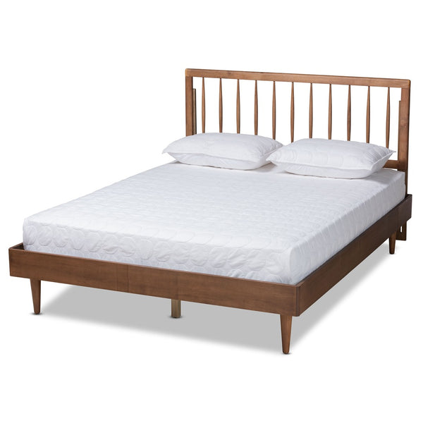 Baxton Studio Baxton Studio Mid-Century Modern Platform Bed with Spindle Headboard for Stylish Bedroom Décor Sora King Sora-Ash Walnut-King