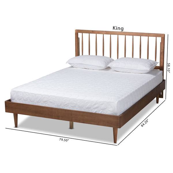 Baxton Studio Baxton Studio Mid-Century Modern Platform Bed with Spindle Headboard for Stylish Bedroom Décor Sora King Sora-Ash Walnut-King
