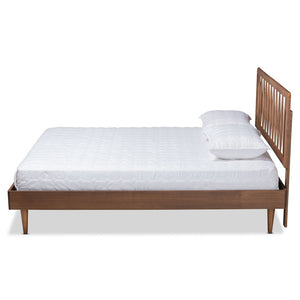 Baxton Studio Baxton Studio Mid-Century Modern Platform Bed with Spindle Headboard for Stylish Bedroom Décor Sora King Sora-Ash Walnut-King