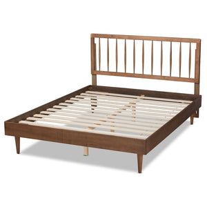 Baxton Studio Baxton Studio Mid-Century Modern Platform Bed with Spindle Headboard for Stylish Bedroom Décor Sora King Sora-Ash Walnut-King