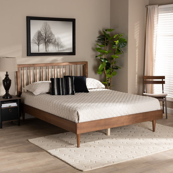 Baxton Studio Baxton Studio Mid-Century Modern Platform Bed with Spindle Headboard for Stylish Bedroom Décor Sora King Sora-Ash Walnut-King