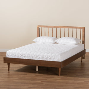 Baxton Studio Baxton Studio Mid-Century Modern Platform Bed with Spindle Headboard for Stylish Bedroom Décor Sora King Sora-Ash Walnut-King