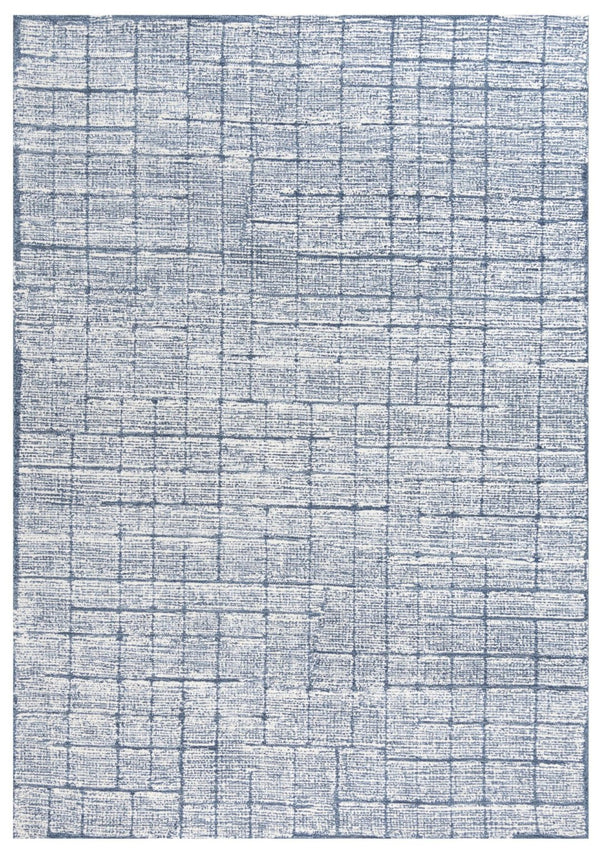 Alora Decor Wondrous Hand-Tufted Wool Rectangle Rug In Vivid Blue And White Lined Pattern For Modern Spaces 5' x 7'6" 11111111100090576