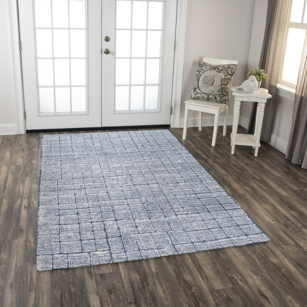 Alora Decor Wondrous Hand-Tufted Wool Rectangle Rug In Vivid Blue And White Lined Pattern For Modern Spaces 5' x 7'6" 11111111100090576