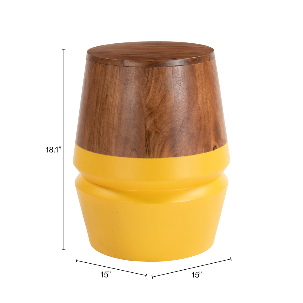 Zuo Modern Tornos Solid Acacia Wood Side Table with Sculptural Round Form for Modern Living Room Accent Walnut & Yellow 111116