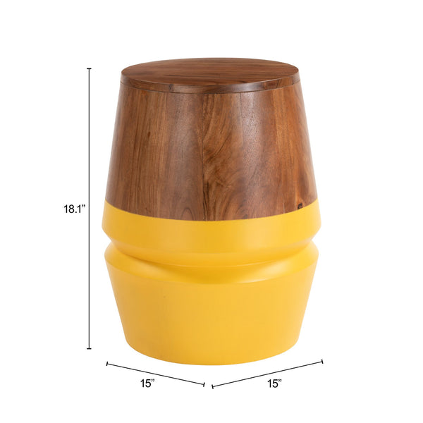 Zuo Modern Tornos Solid Acacia Wood Side Table with Sculptural Round Form for Modern Living Room Accent Walnut & Yellow 111116