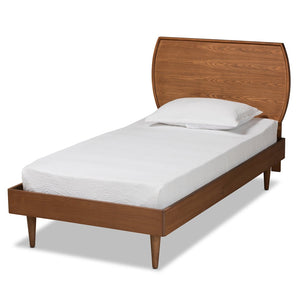 Baxton Studio Baxton Studio Yori Twin Size Platform Bed - Mid-Century Walnut Wood with Adjustable Headboard Design Yori-Ash Walnut-Twin