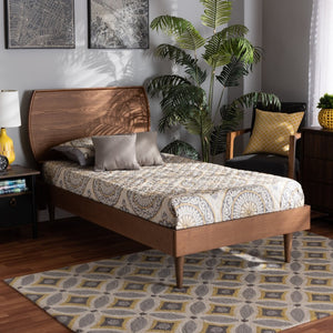 Baxton Studio Baxton Studio Yori Twin Size Platform Bed - Mid-Century Walnut Wood with Adjustable Headboard Design Yori-Ash Walnut-Twin