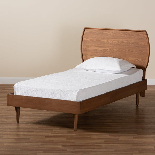 Baxton Studio Baxton Studio Yori Twin Size Platform Bed - Mid-Century Walnut Wood with Adjustable Headboard Design Yori-Ash Walnut-Twin
