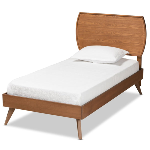 Baxton Studio Baxton Studio Aimi Twin Size Platform Bed - Mid-Century Modern Walnut Finish with Adjustable Headboard Aimi-Ash Walnut-Twin