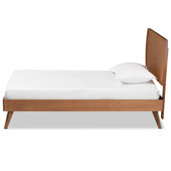 Baxton Studio Baxton Studio Aimi Twin Size Platform Bed - Mid-Century Modern Walnut Finish with Adjustable Headboard Aimi-Ash Walnut-Twin