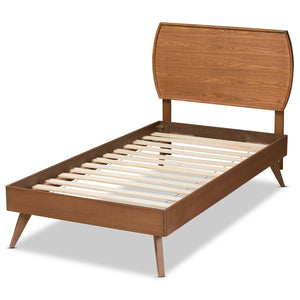 Baxton Studio Baxton Studio Aimi Twin Size Platform Bed - Mid-Century Modern Walnut Finish with Adjustable Headboard Aimi-Ash Walnut-Twin
