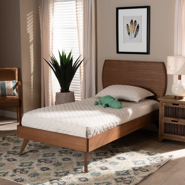 Baxton Studio Baxton Studio Aimi Twin Size Platform Bed - Mid-Century Modern Walnut Finish with Adjustable Headboard Aimi-Ash Walnut-Twin