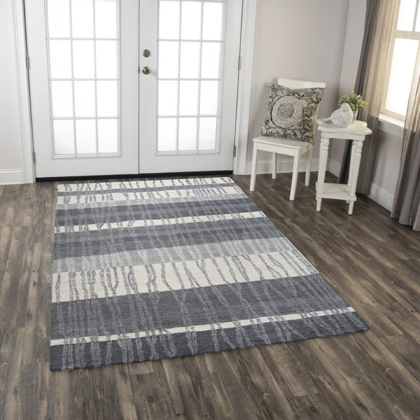 Alora Decor Wondrous Hand-Tufted 100% Wool Rug With Subtle Gray-Ivory Wave Stripes For Modern Cozy Spaces 8'6" x 11'6" 11111112800168611