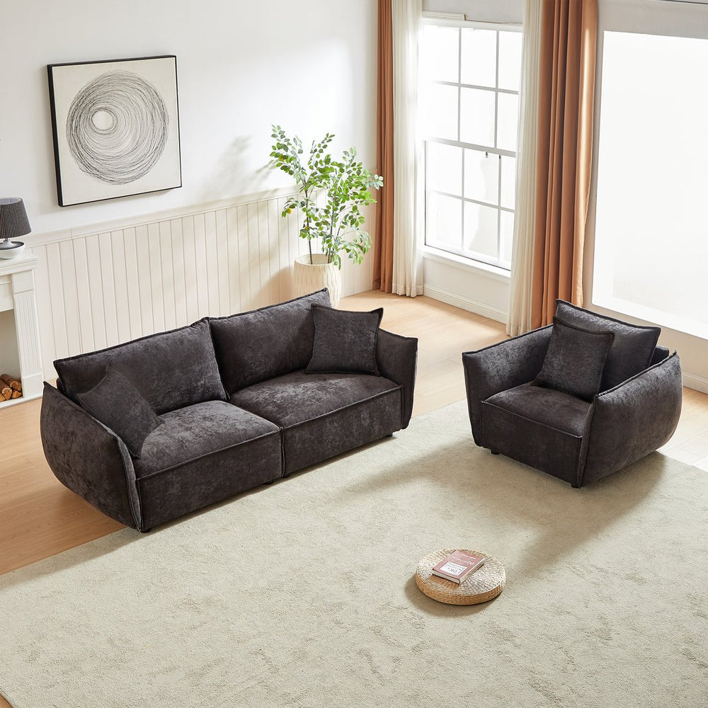 English Elm 3-Seater + 1-Seater Combo Sofa - Stylish Chenille Upholstery, Durable Wooden Frame, 3 Pillows Included! W1193S00118