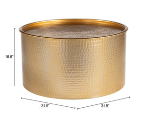 Zuo Modern Coldveil Round Hammered Iron Coffee Table with Hidden Storage Glam Gold Living Room 111142