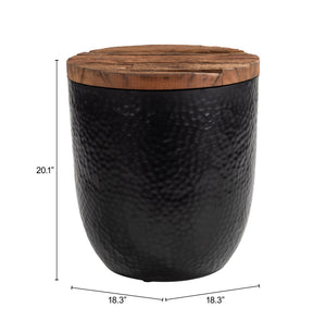 Duskan Round Pine Top Hidden Storage Side Table with Iron Base for Living Room Decor
