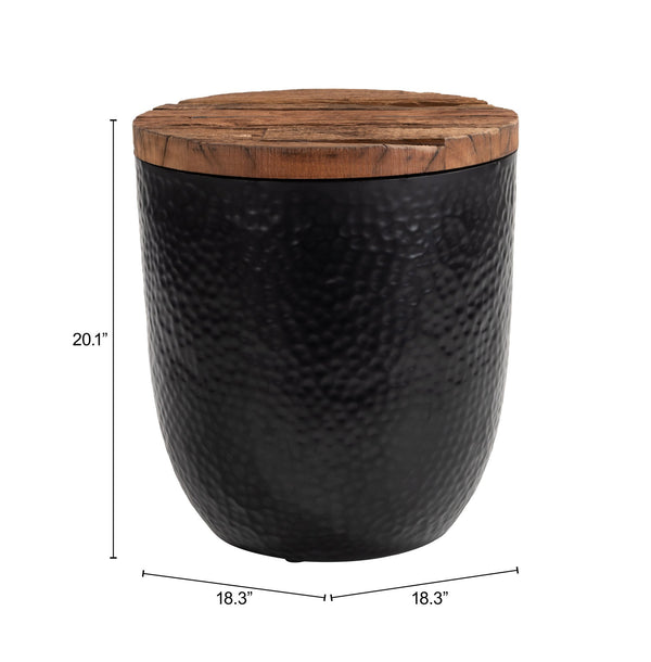 Duskan Round Pine Top Hidden Storage Side Table with Iron Base for Living Room Decor