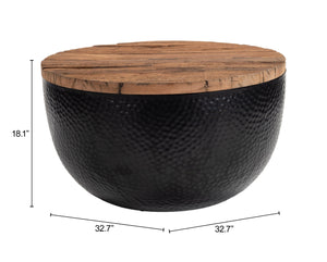 Zuo Modern Duskan Round Pine Top Coffee Table with Hidden Storage and Iron Base for Industrial Living Natural & Black 111144