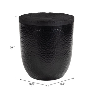 Zuo Modern Duskan Round Pine Top Hidden Storage Side Table with Iron Base for Living Room Decor Black 111145