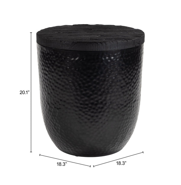 Zuo Modern Duskan Round Pine Top Hidden Storage Side Table with Iron Base for Living Room Decor Black 111145