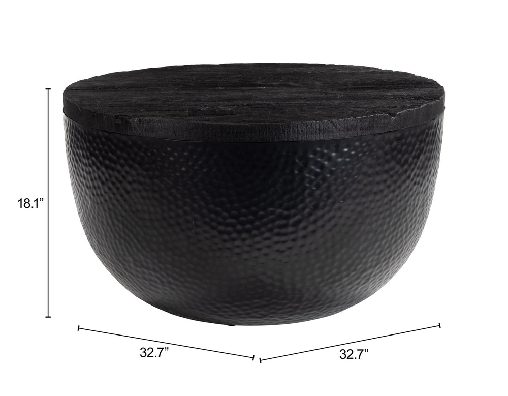 Zuo Modern Duskan Round Pine Top Coffee Table with Hidden Storage and Iron Base for Industrial Living Natural & Black 111144