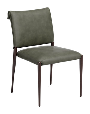 Zuo Modern Freesia Faux Leather Dining Chair Set of 2 Stackable Steel Frame Contemporary Seating Olive Green 111150