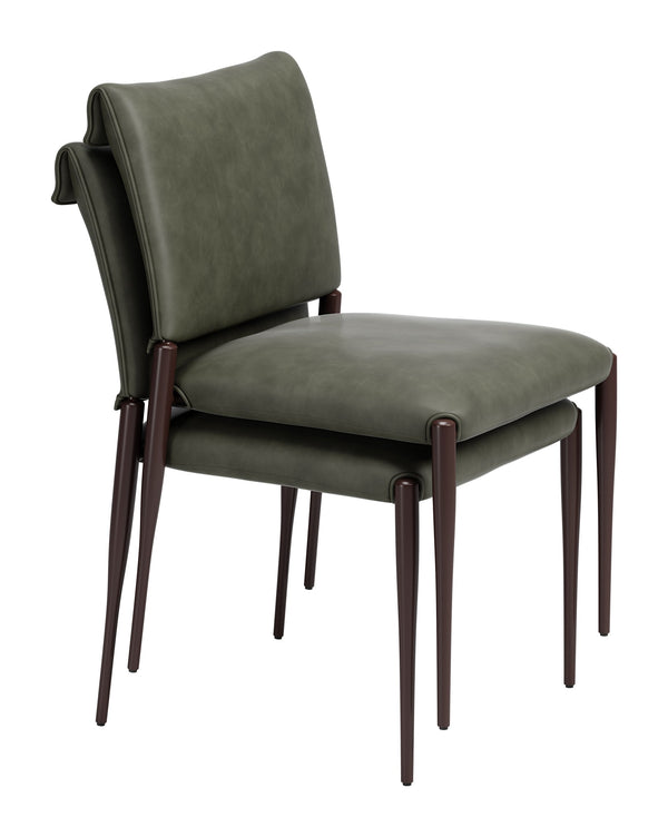Freesia Faux Leather Dining Chair Set of 2 Stackable Steel Frame Contemporary Seating