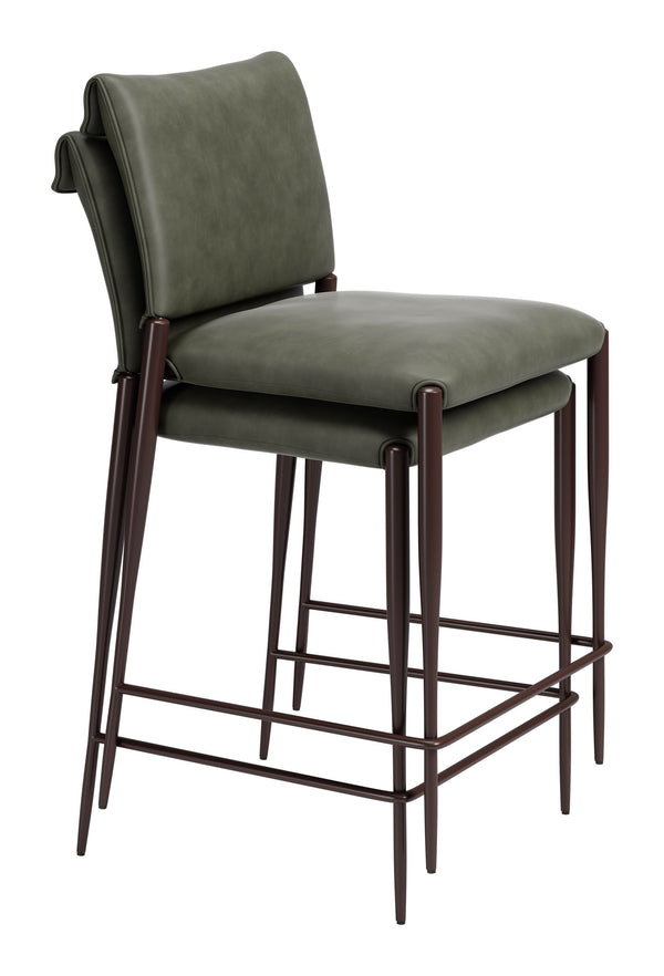 Freesia Faux Leather Counter Stools Set of 2 Stackable Steel Frame Modern Kitchen Seating