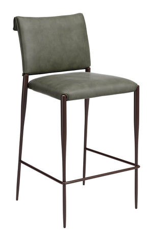 Zuo Modern Freesia Set of 2 Faux Leather Barstools with Steel Legs for Kitchen Islands and Bar Areas Olive Green 111152