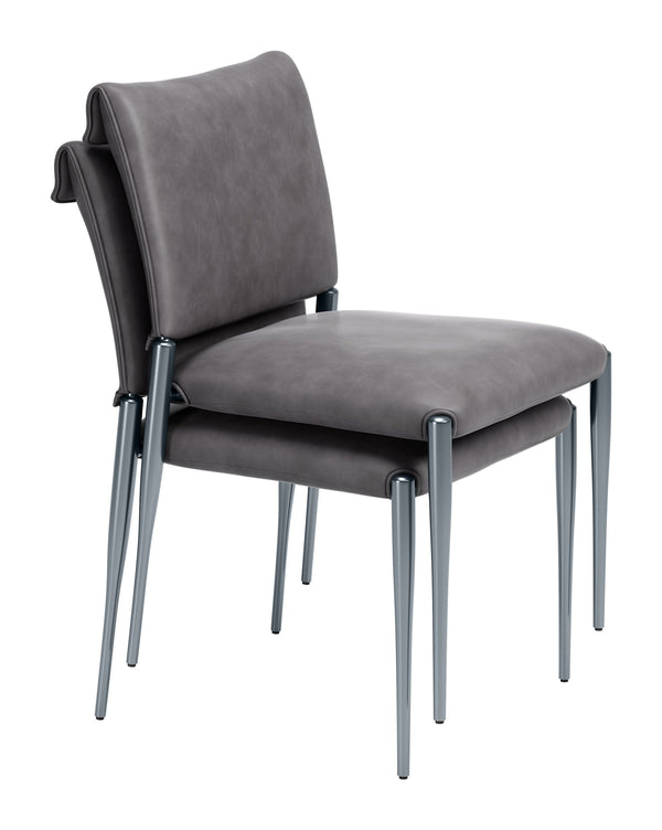Freesia Faux Leather Dining Chair Set of 2 Stackable Steel Frame Contemporary Seating