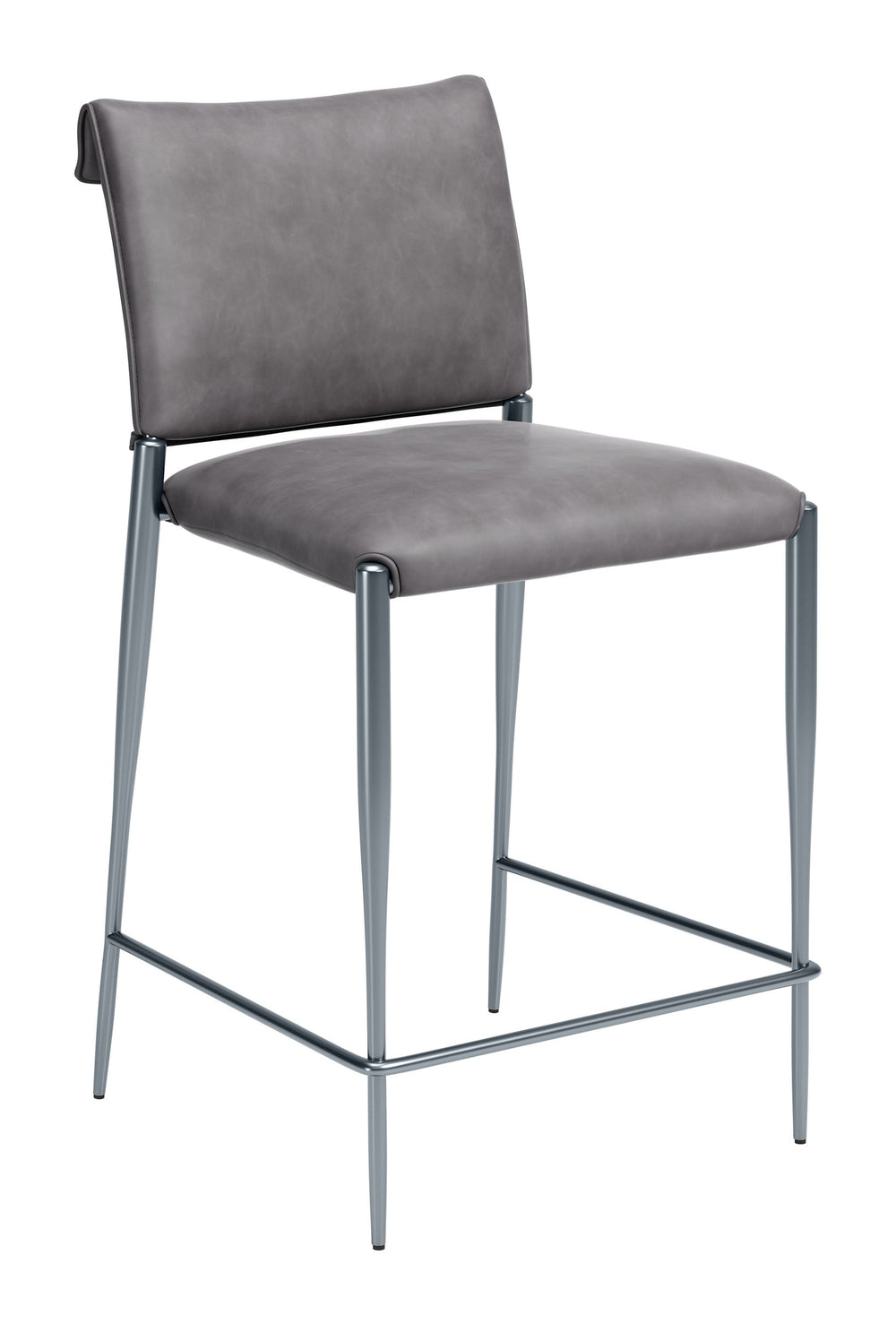 Zuo Modern Freesia Faux Leather Counter Stools Set of 2 Stackable Steel Frame Modern Kitchen Seating Charcoal Gray 111154