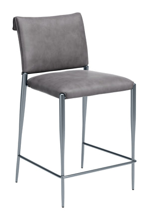 Zuo Modern Freesia Faux Leather Counter Stools Set of 2 Stackable Steel Frame Modern Kitchen Seating Charcoal Gray 111154