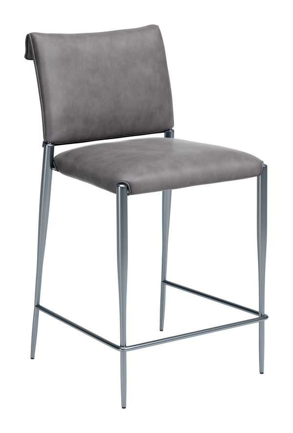 Zuo Modern Freesia Faux Leather Counter Stools Set of 2 Stackable Steel Frame Modern Kitchen Seating Charcoal Gray 111154
