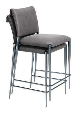 Freesia Faux Leather Counter Stools Set of 2 Stackable Steel Frame Modern Kitchen Seating
