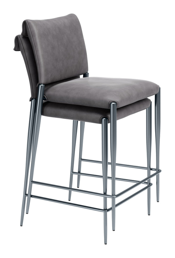 Freesia Faux Leather Counter Stools Set of 2 Stackable Steel Frame Modern Kitchen Seating