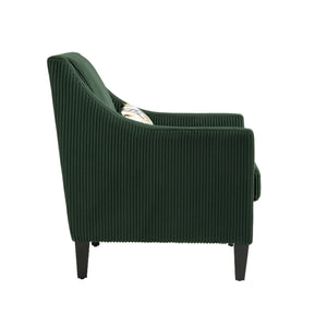 English Elm COOLMORE Modern Accent Chair with Corduroy Upholstery, Solid Wood Frame, Supportive Dual Pillows for Cozy Living Spaces Emerald W395P195360