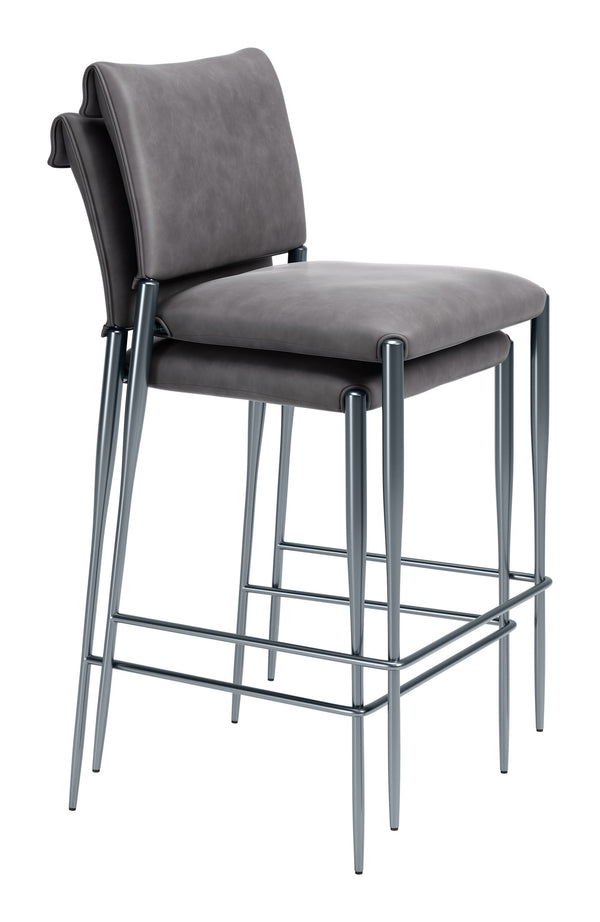 Freesia Set of 2 Faux Leather Barstools with Steel Legs for Kitchen Islands and Bar Areas