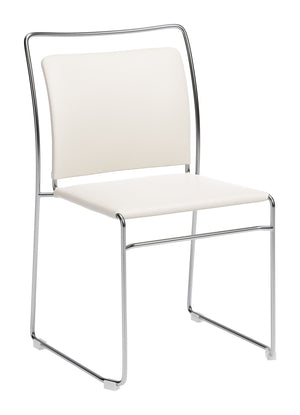 Zuo Modern Verbena Faux Leather Stackable Dining Chairs Set of 2 with Modern Steel Frame Seating Cream 111156