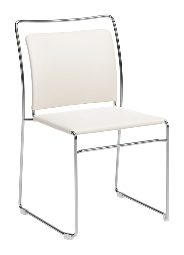 Zuo Modern Verbena Faux Leather Stackable Dining Chairs Set of 2 with Modern Steel Frame Seating Cream 111156