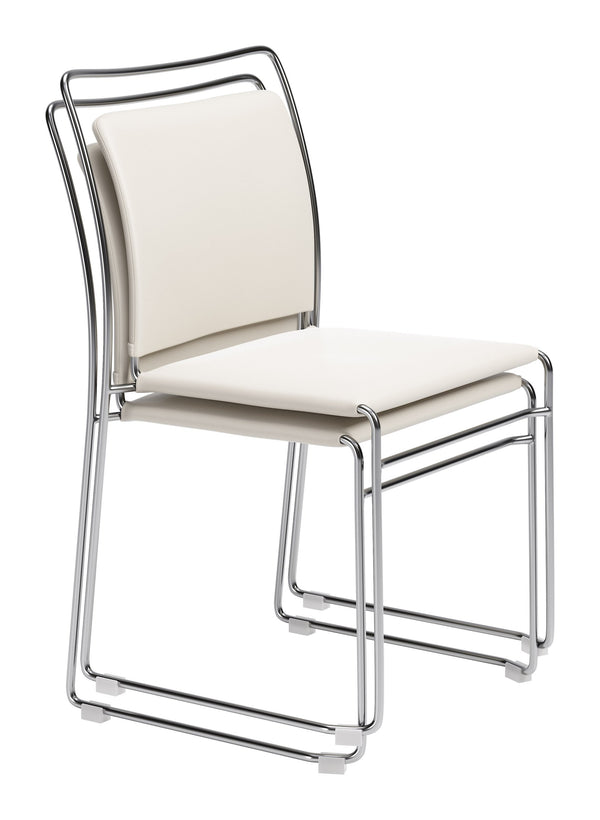 Verbena Faux Leather Stackable Dining Chairs Set of 2 with Modern Steel Frame Seating