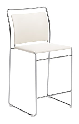 Zuo Modern Verbena Faux Leather Counter Stools Set of 2 Stackable Steel Frame Kitchen Bar Seating Cream 111157